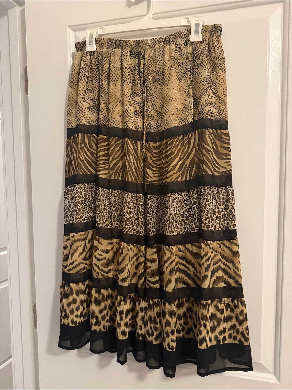 Alfred Dunner Animal-Print Tiered Maxi Skirt - Black and Tan-size 14